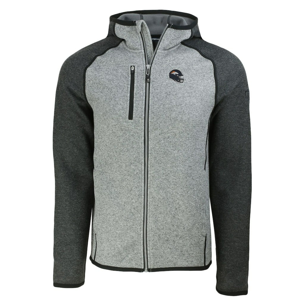 Denver Broncos Cutter & Buck Helmet Mainsail Sweater-Knit Full-Zip Hoodie - Heather Gray/Heather Charcoal Hoodies