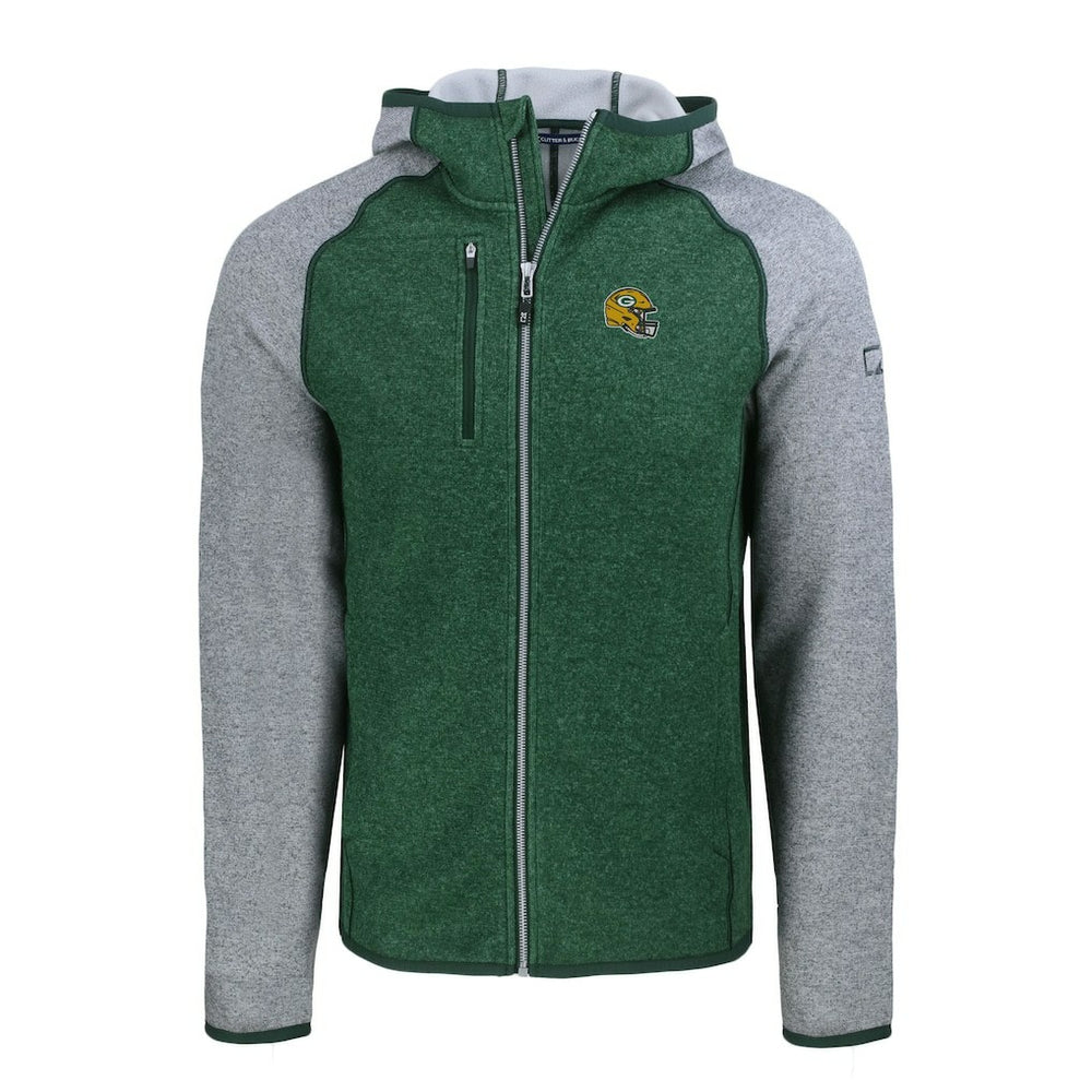 Green Bay Packers Cutter & Buck Helmet Mainsail Sweater-Knit Full-Zip Hoodie - Heather Green/Heather Gray Hoodies
