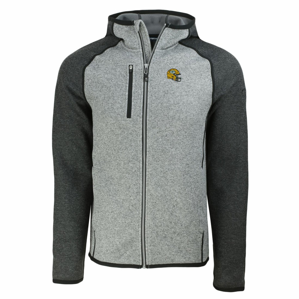 Green Bay Packers Cutter & Buck Helmet Mainsail Sweater-Knit Full-Zip Hoodie - Heather Gray/Heather Charcoal Hoodies