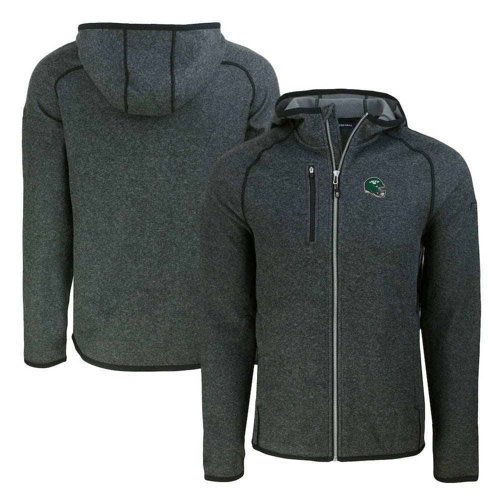 New York Jets Cutter & Buck Helmet Mainsail Sweater-Knit Full-Zip Hoodie - Heather Charcoal Hoodies