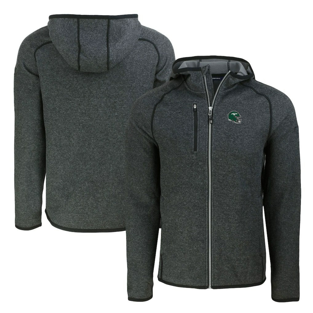 New York Jets Cutter & Buck Helmet Mainsail Sweater-Knit Full-Zip Hoodie - Heather Charcoal Hoodies