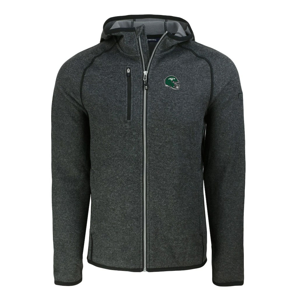 New York Jets Cutter & Buck Helmet Mainsail Sweater-Knit Full-Zip Hoodie - Heather Charcoal Hoodies