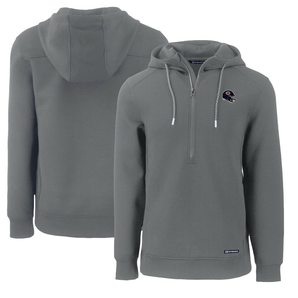 Chicago Bears Cutter & Buck Helmet Roam Eco Half-Zip Recycled Pullover Hoodie - Gray Hoodies