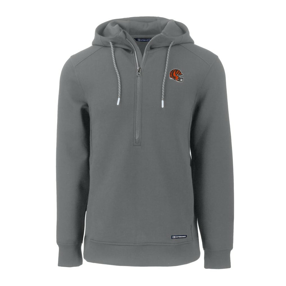 Cincinnati Bengals Cutter & Buck Helmet Roam Eco Half-Zip Recycled Pullover Hoodie - Gray Hoodies