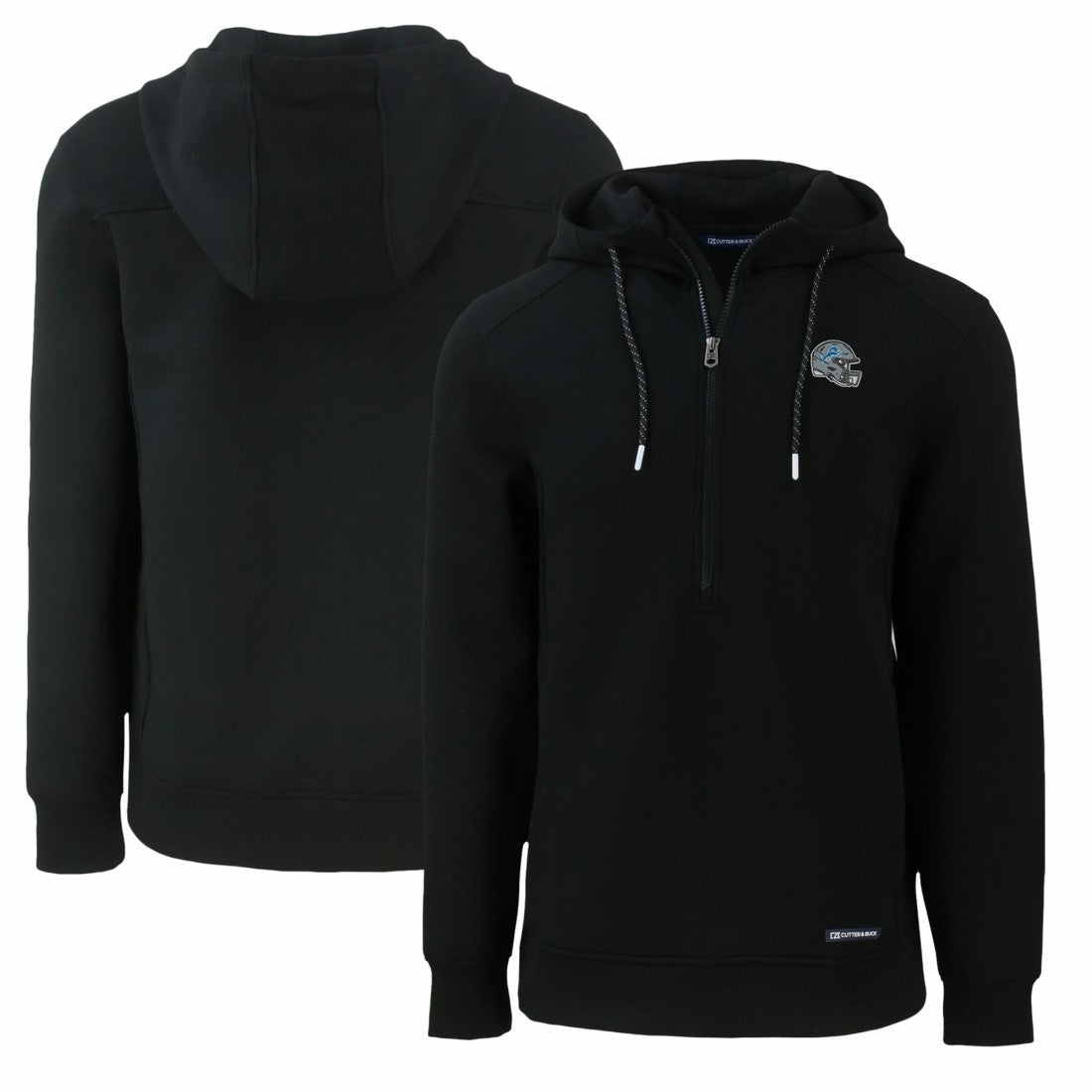 Detroit Lions Cutter & Buck Helmet Roam Eco Half-Zip Recycled Pullover Hoodie - Black Hoodies