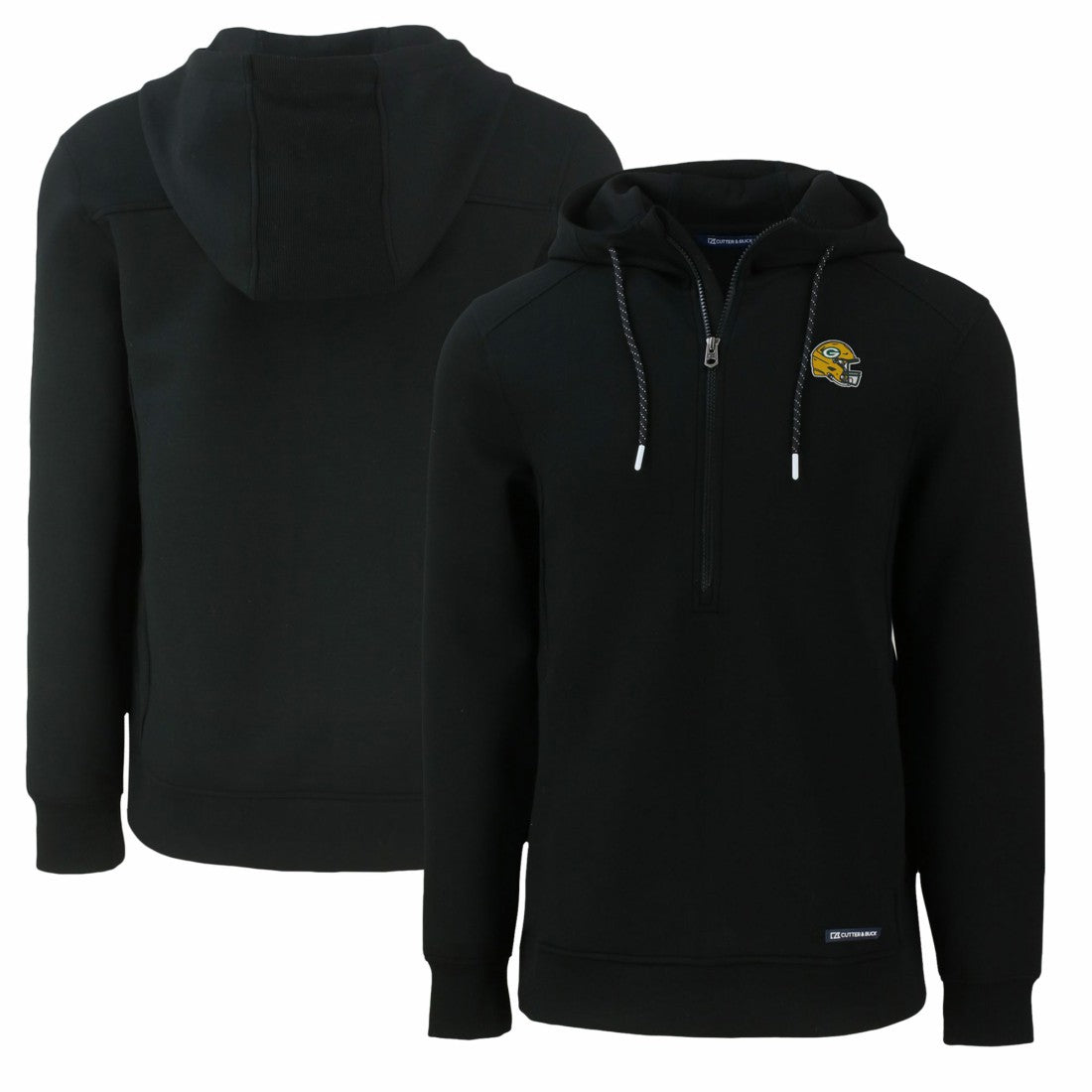 Green Bay Packers Cutter & Buck Helmet Roam Eco Half-Zip Recycled Pullover Hoodie - Black Hoodies