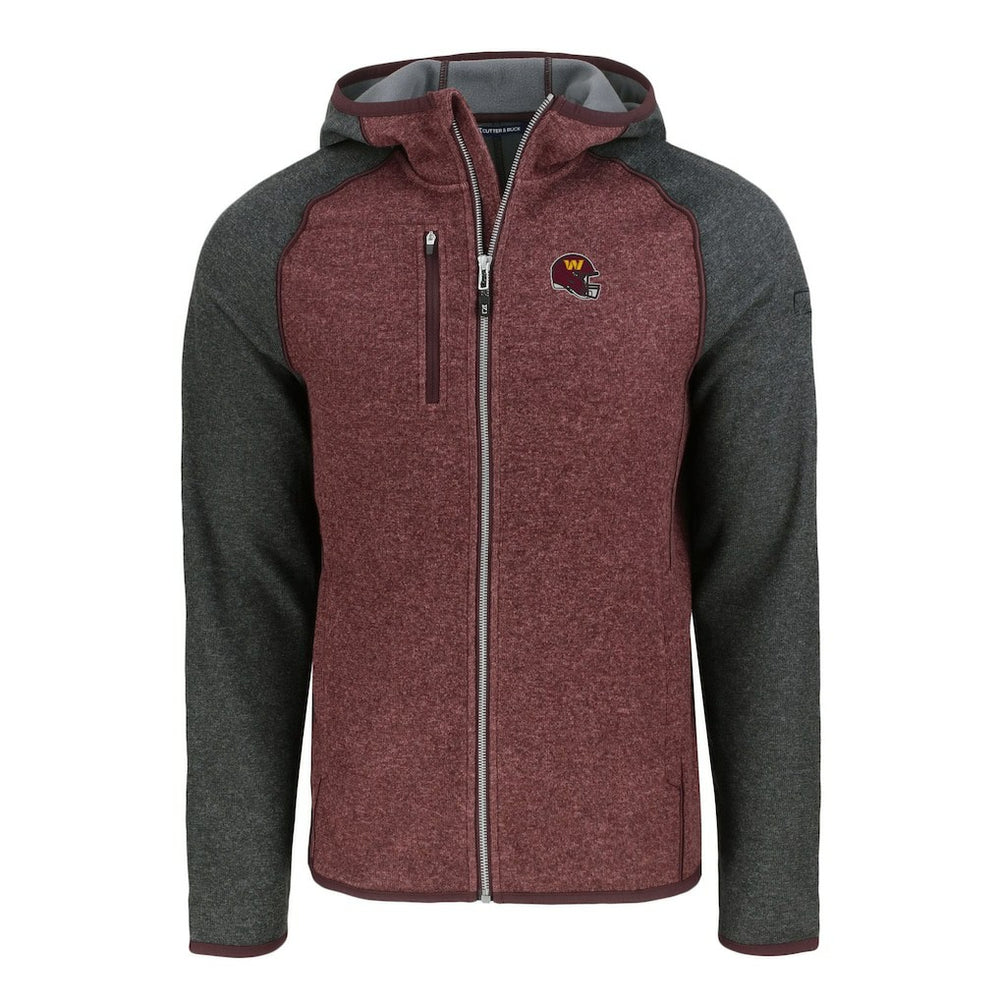 Washington Commanders Cutter & Buck Helmet Mainsail Sweater-Knit Full-Zip Hoodie - Burgundy/Heather Charcoal Hoodies