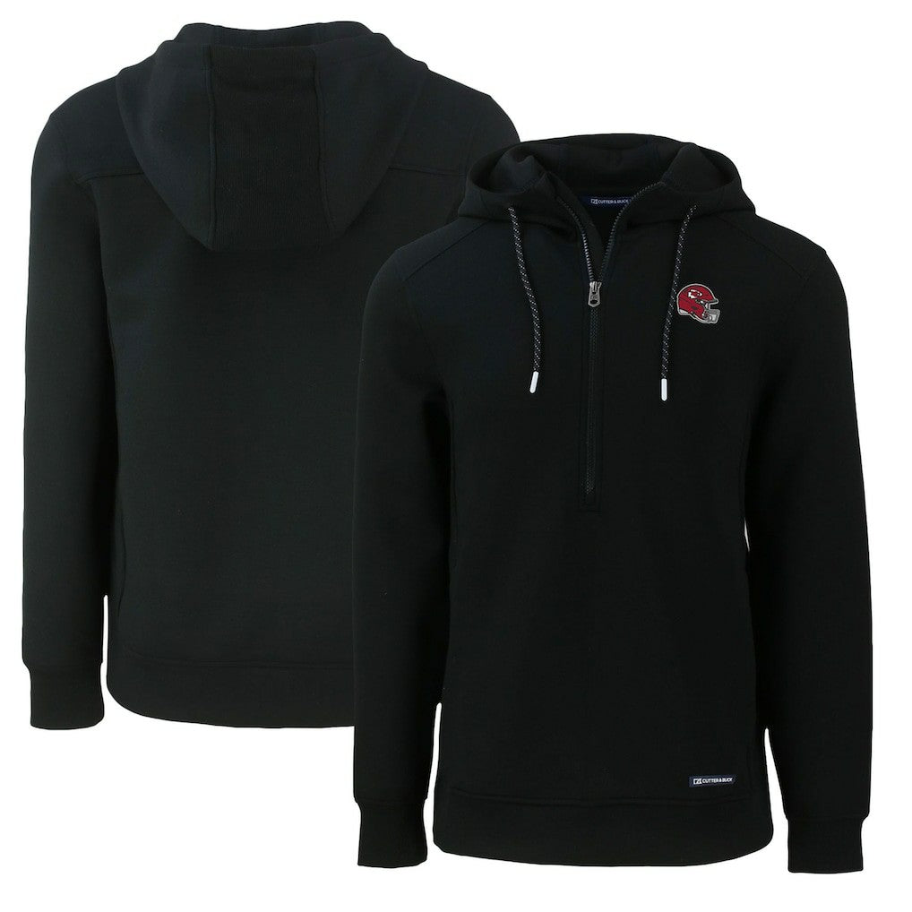 Kansas City Chiefs Cutter & Buck Helmet Roam Eco Half-Zip Recycled Pullover Hoodie - Black Hoodies