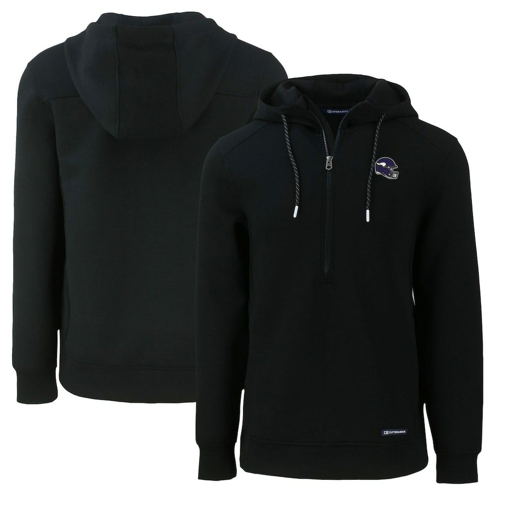 Minnesota Vikings Cutter & Buck Helmet Roam Eco Half-Zip Recycled Pullover Hoodie - Black Hoodies
