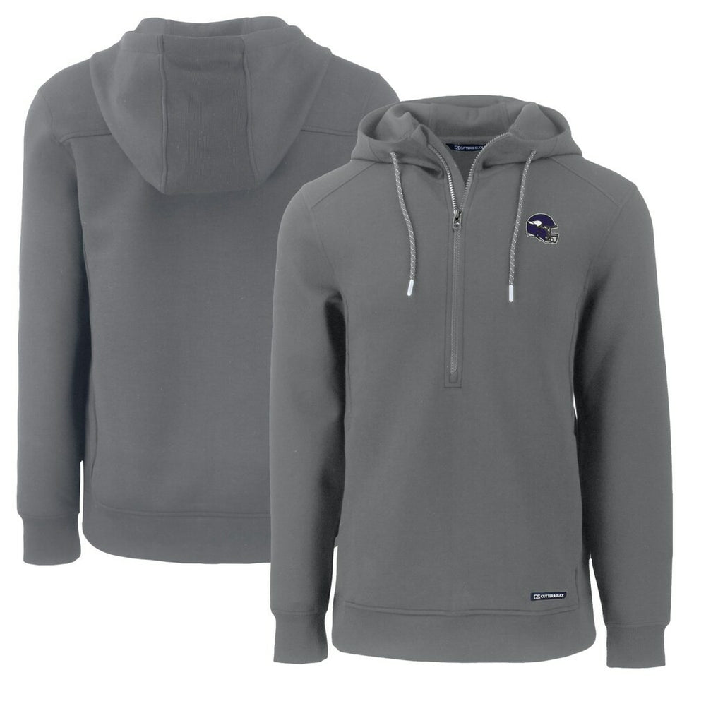 Minnesota Vikings Cutter & Buck Helmet Roam Eco Half-Zip Recycled Pullover Hoodie - Gray Hoodies