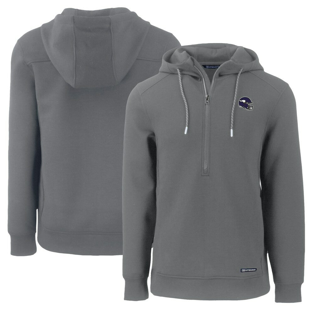 Minnesota Vikings Cutter & Buck Helmet Roam Eco Half-Zip Recycled Pullover Hoodie - Gray Hoodies
