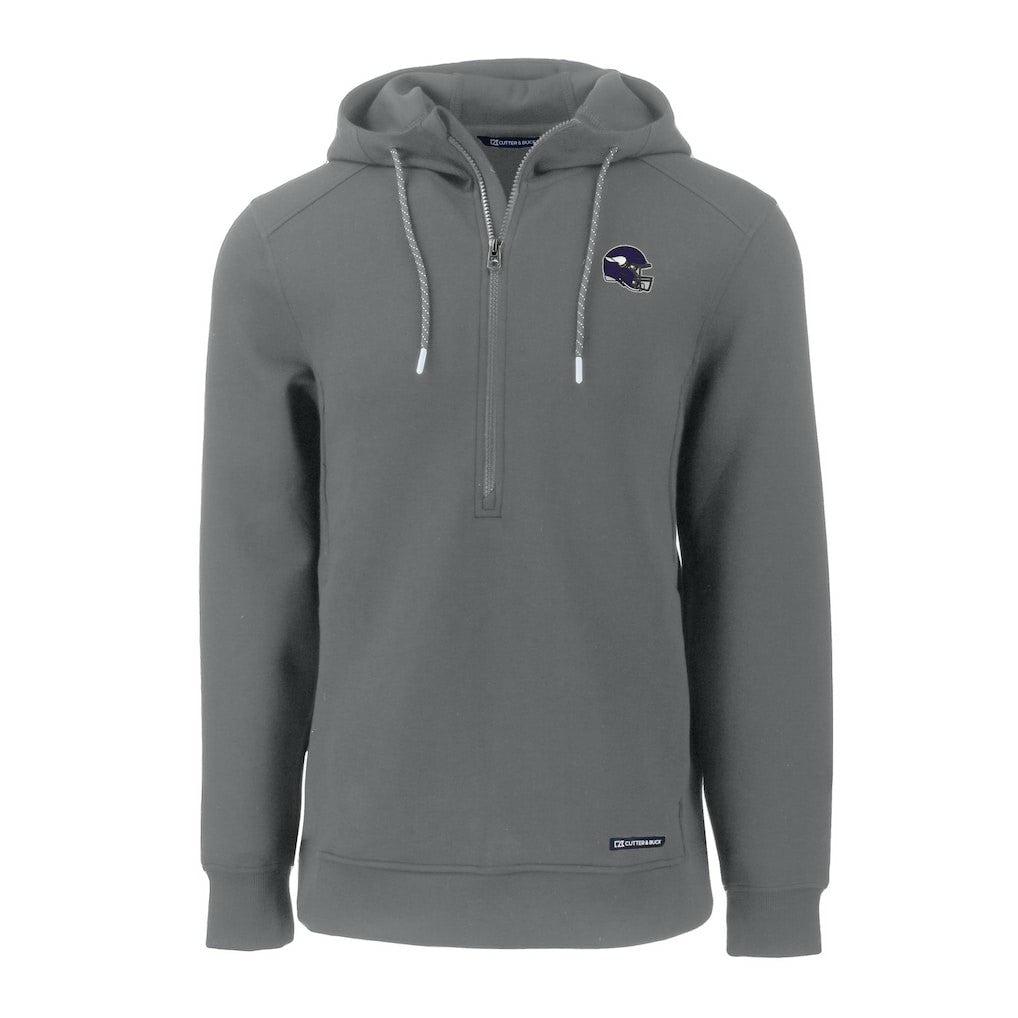 Minnesota Vikings Cutter & Buck Helmet Roam Eco Half-Zip Recycled Pullover Hoodie - Gray Hoodies