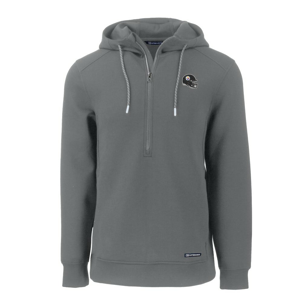 Pittsburgh Steelers Cutter & Buck Helmet Roam Eco Half-Zip Recycled Pullover Hoodie - Gray Hoodies
