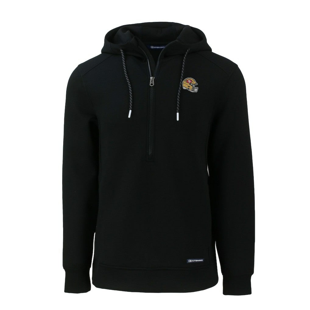 San Francisco 49ers Cutter & Buck Helmet Roam Eco Half-Zip Recycled Pullover Hoodie - Black Hoodies