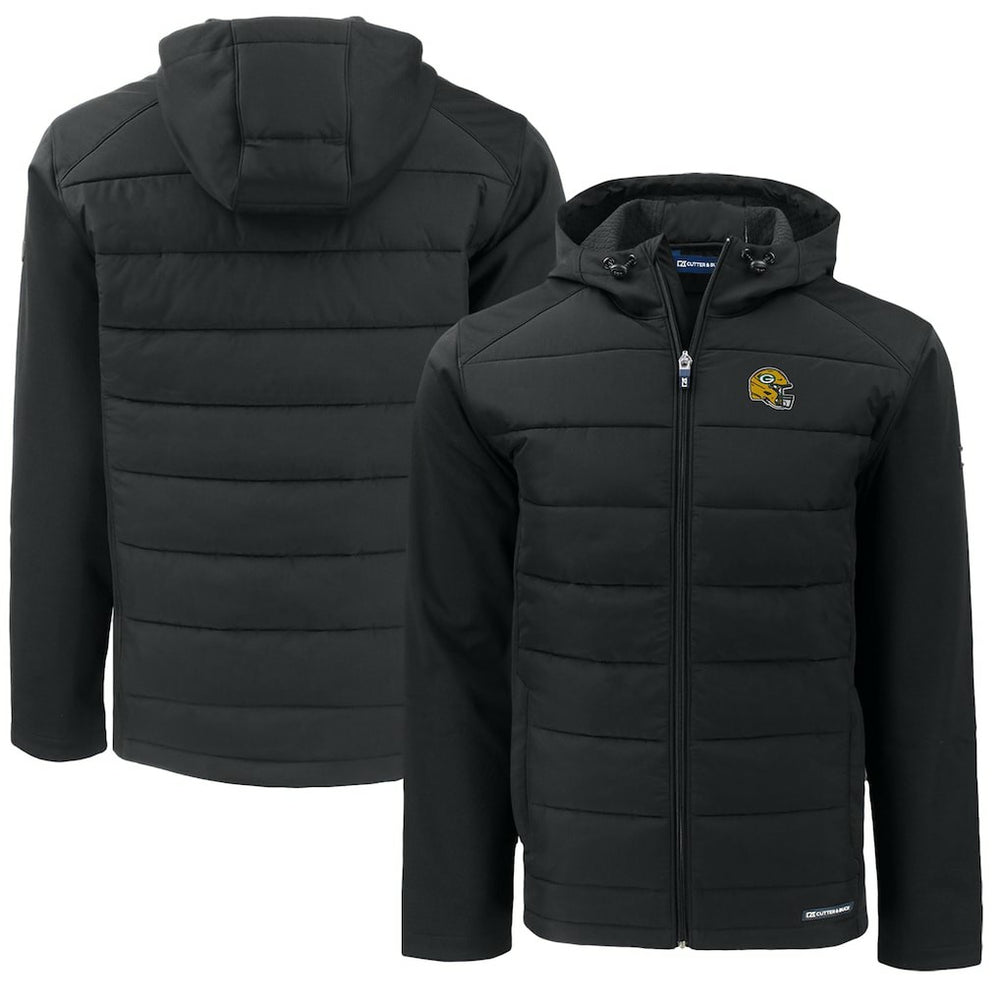 Green Bay Packers Cutter & Buck Helmet Big & Tall Evoke Hybrid Eco Softshell Recycled Full-Zip Jacket - Black Jackets