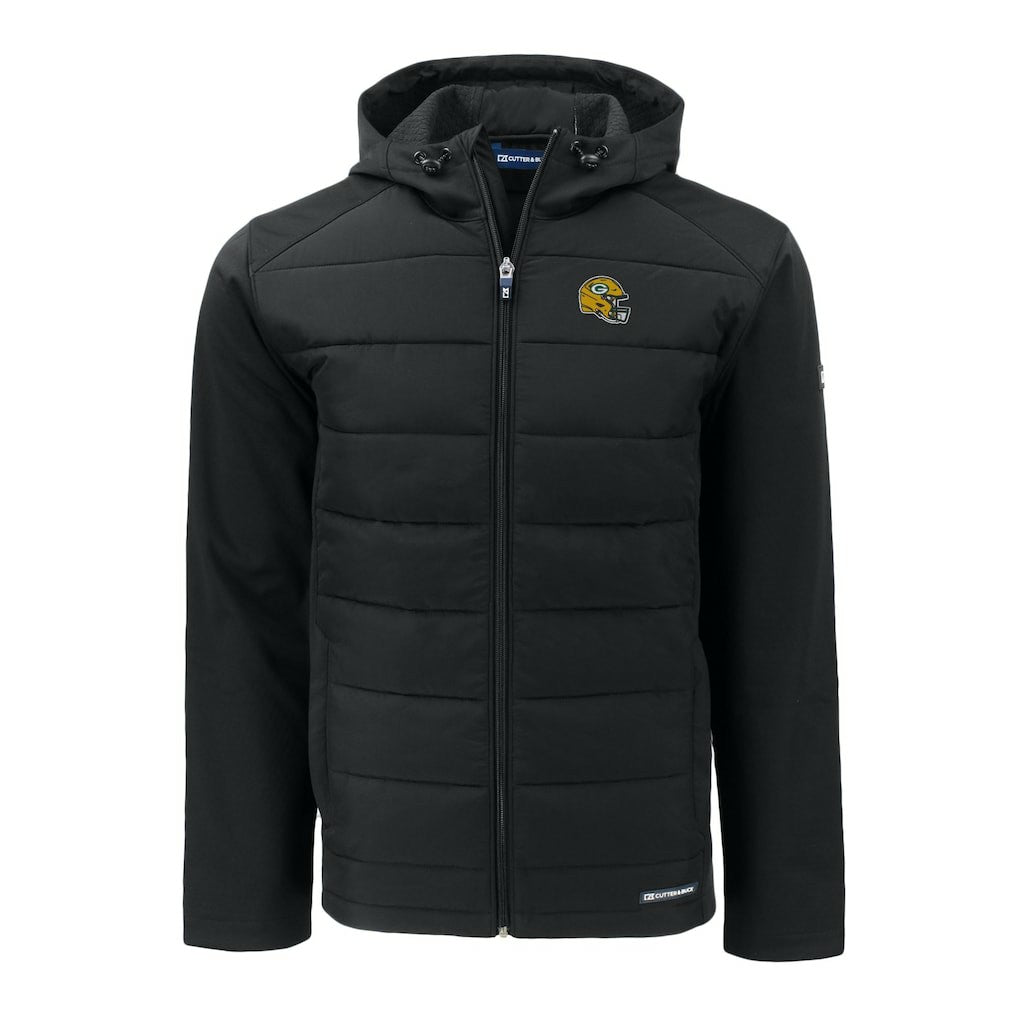 Green Bay Packers Cutter & Buck Helmet Big & Tall Evoke Hybrid Eco Softshell Recycled Full-Zip Jacket - Black Jackets