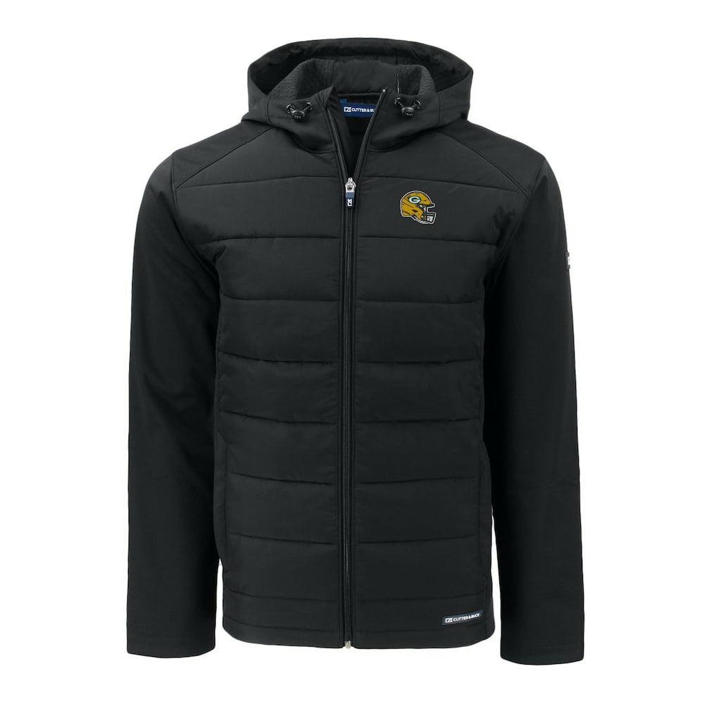 Green Bay Packers Cutter & Buck Helmet Big & Tall Evoke Hybrid Eco Softshell Recycled Full-Zip Jacket - Black Jackets