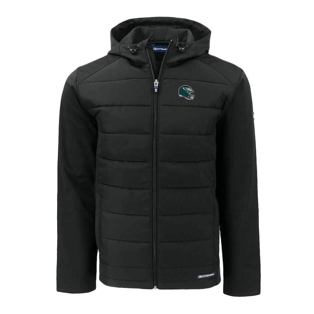 Philadelphia Eagles Cutter & Buck Helmet Big & Tall Evoke Hybrid Eco Softshell Recycled Full-Zip Jacket - Black Jackets