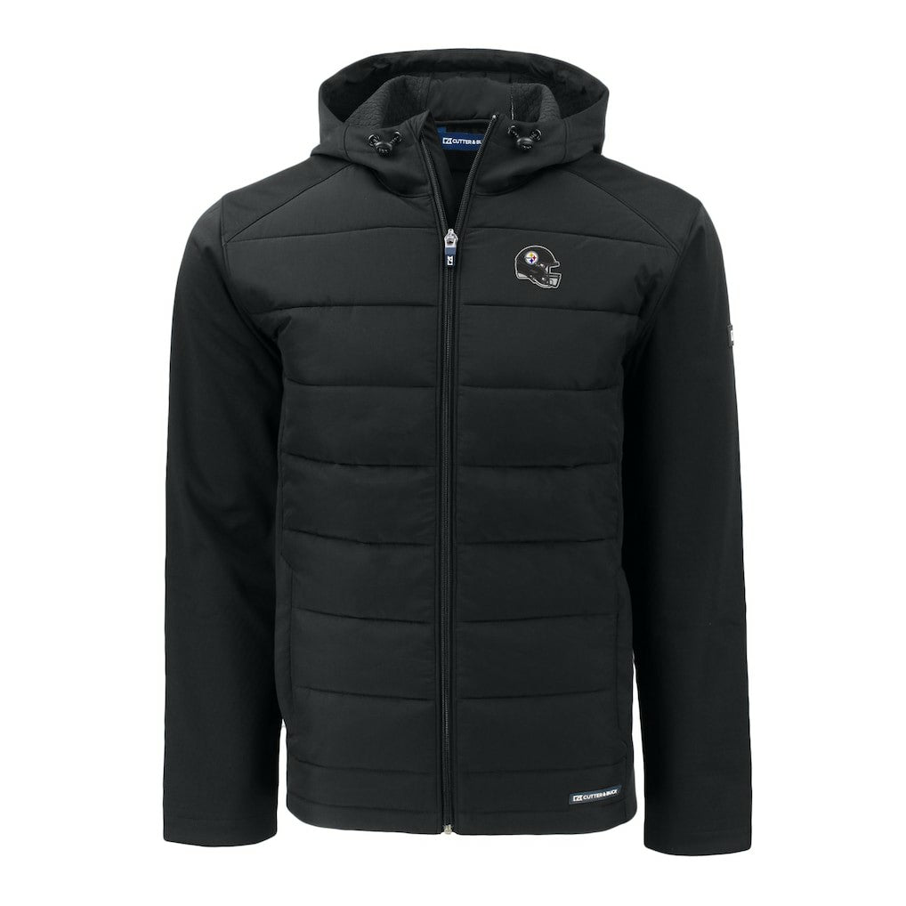 Pittsburgh Steelers Cutter & Buck Helmet Big & Tall Evoke Hybrid Eco Softshell Recycled Full-Zip Jacket - Black Jackets