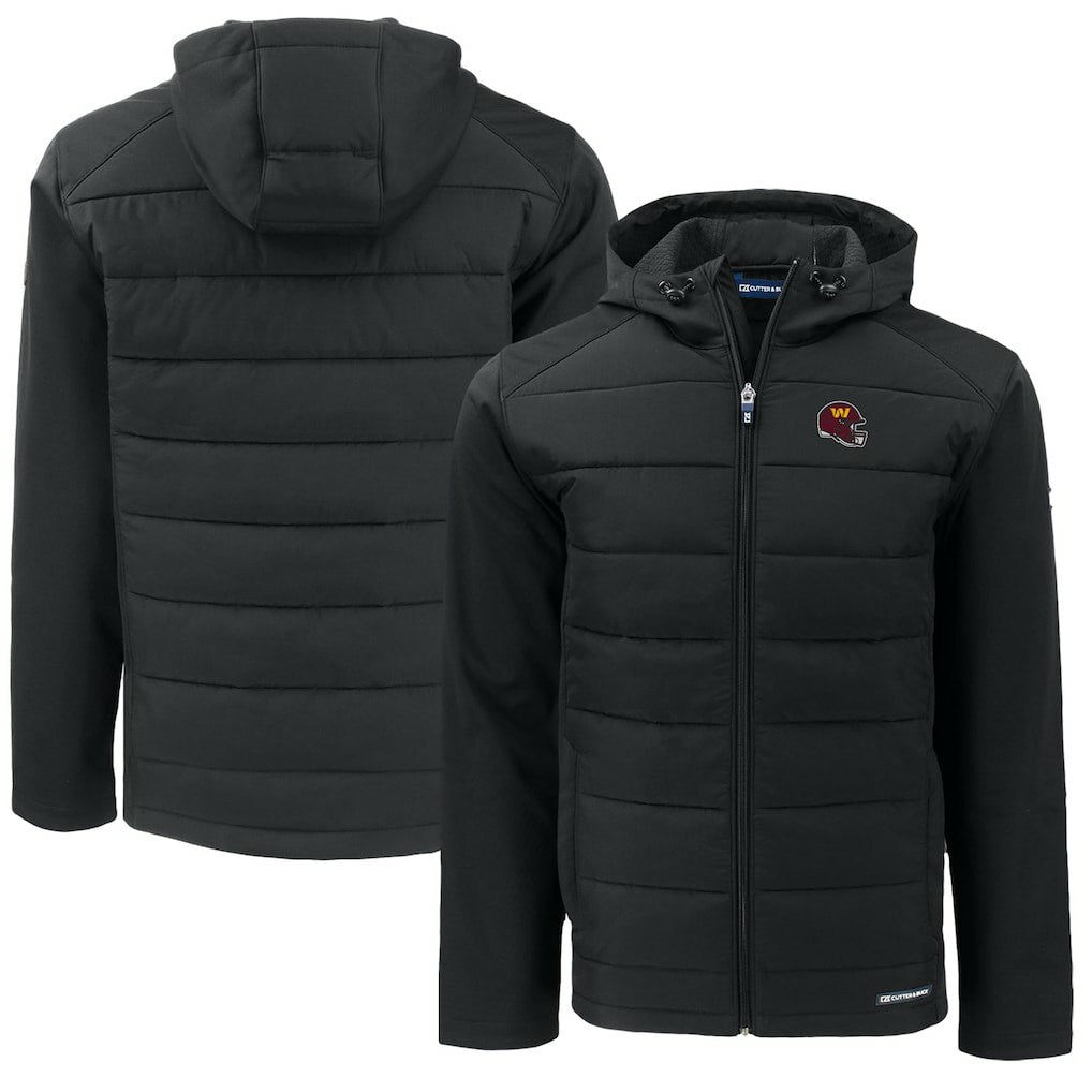 Washington Commanders Cutter & Buck Helmet Big & Tall Evoke Hybrid Eco Softshell Recycled Full-Zip Jacket - Black Jackets