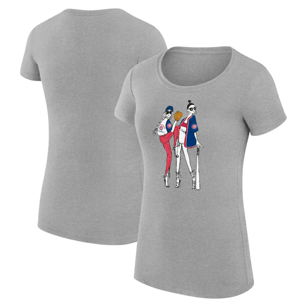 Chicago Cubs G-III 4Her by Carl Banks Women's Super-Slim Fit Lightweight Baseball Girls T-Shirt - Heather Gray T-shirts