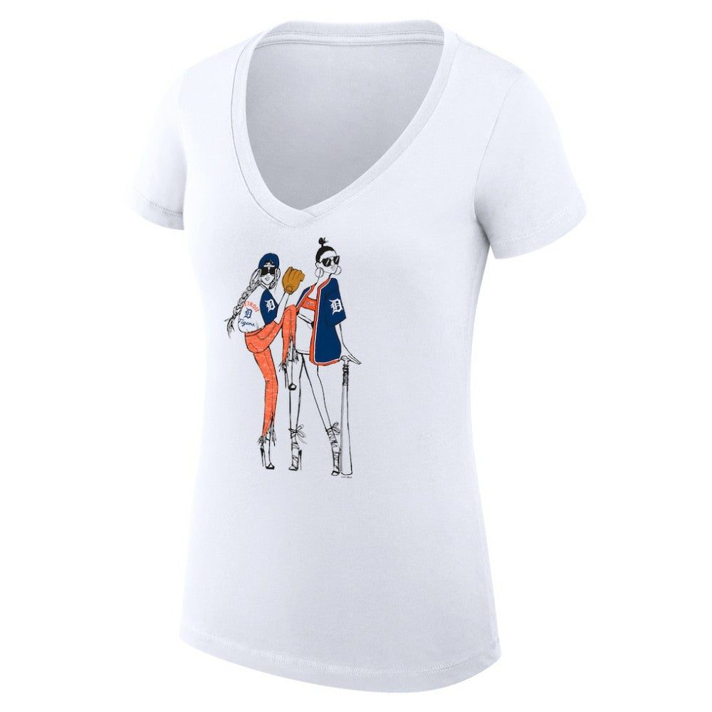 Detroit Tigers G-III 4Her by Carl Banks Women's Super-Slim Fit Lightweight Baseball V-Neck T-Shirt - White T-shirts