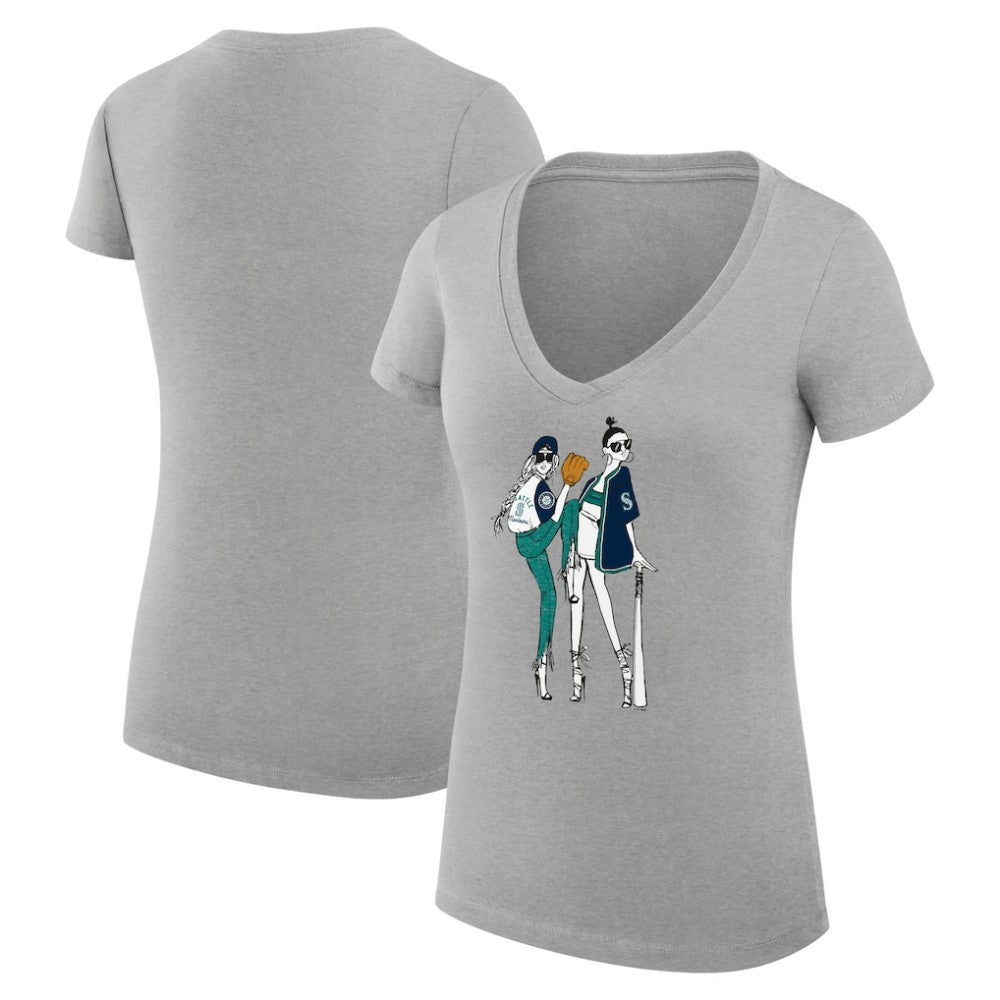 Seattle Mariners G-III 4Her by Carl Banks Women's Super-Slim Fit Lightweight Baseball V-Neck T-Shirt - Heather Gray T-shirts