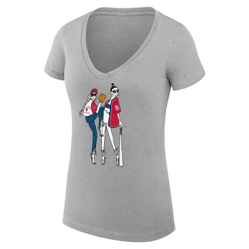 St. Louis Cardinals G-III 4Her by Carl Banks Women's Super-Slim Fit Lightweight Baseball V-Neck T-Shirt - Heather Gray T-shirts