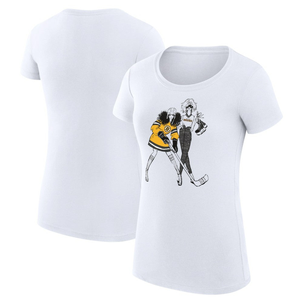 Boston Bruins G-III 4Her by Carl Banks Women's Super-Slim Fit Lightweight Hockey Girls T-Shirt - White | US 200632783