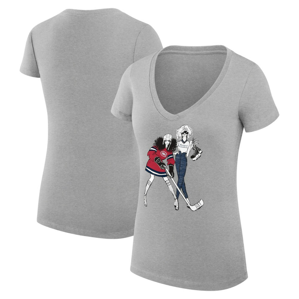 Montreal Canadiens G-III 4Her by Carl Banks Women's Super-Slim Fit Lightweight Hockey Girls V-Neck T-Shirt - Heather Gray | US 200632852