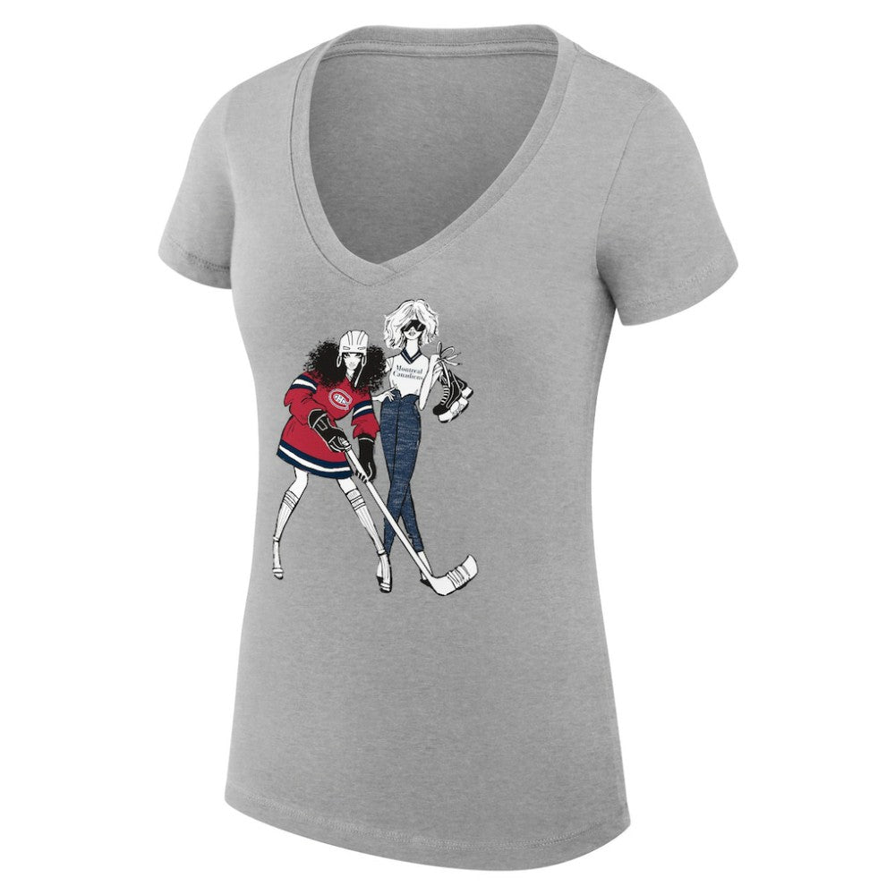 Montreal Canadiens G-III 4Her by Carl Banks Women's Super-Slim Fit Lightweight Hockey Girls V-Neck T-Shirt - Heather Gray | US 200632852