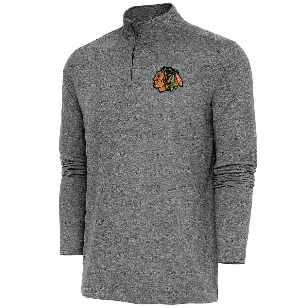 Chicago Blackhawks Antigua Hunk Quarter-Zip Pullover Top - Heather Black | US 200640585