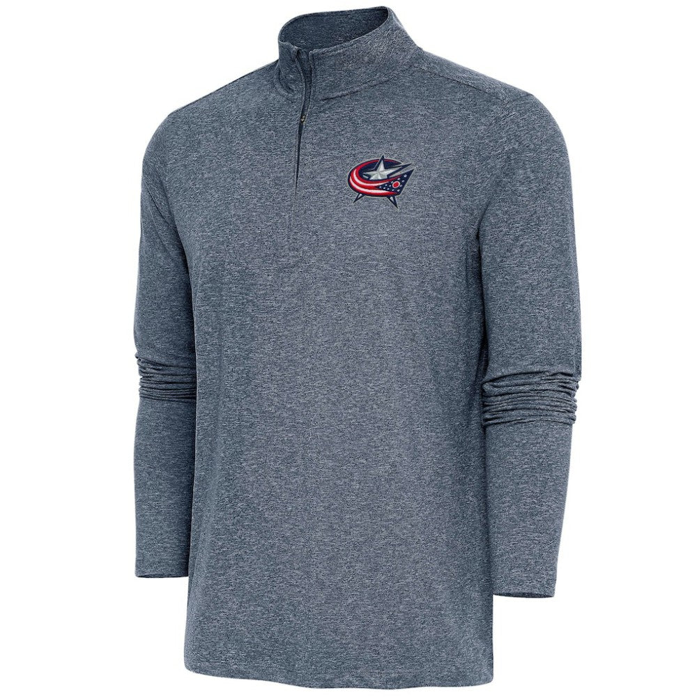 Columbus Blue Jackets Antigua Hunk Quarter-Zip Pullover Top - Heather Navy | US 200640597