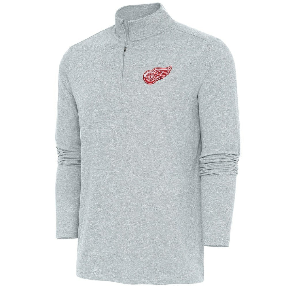 Detroit Red Wings Antigua Hunk Quarter-Zip Pullover Top - Heather Gray | US 200640624