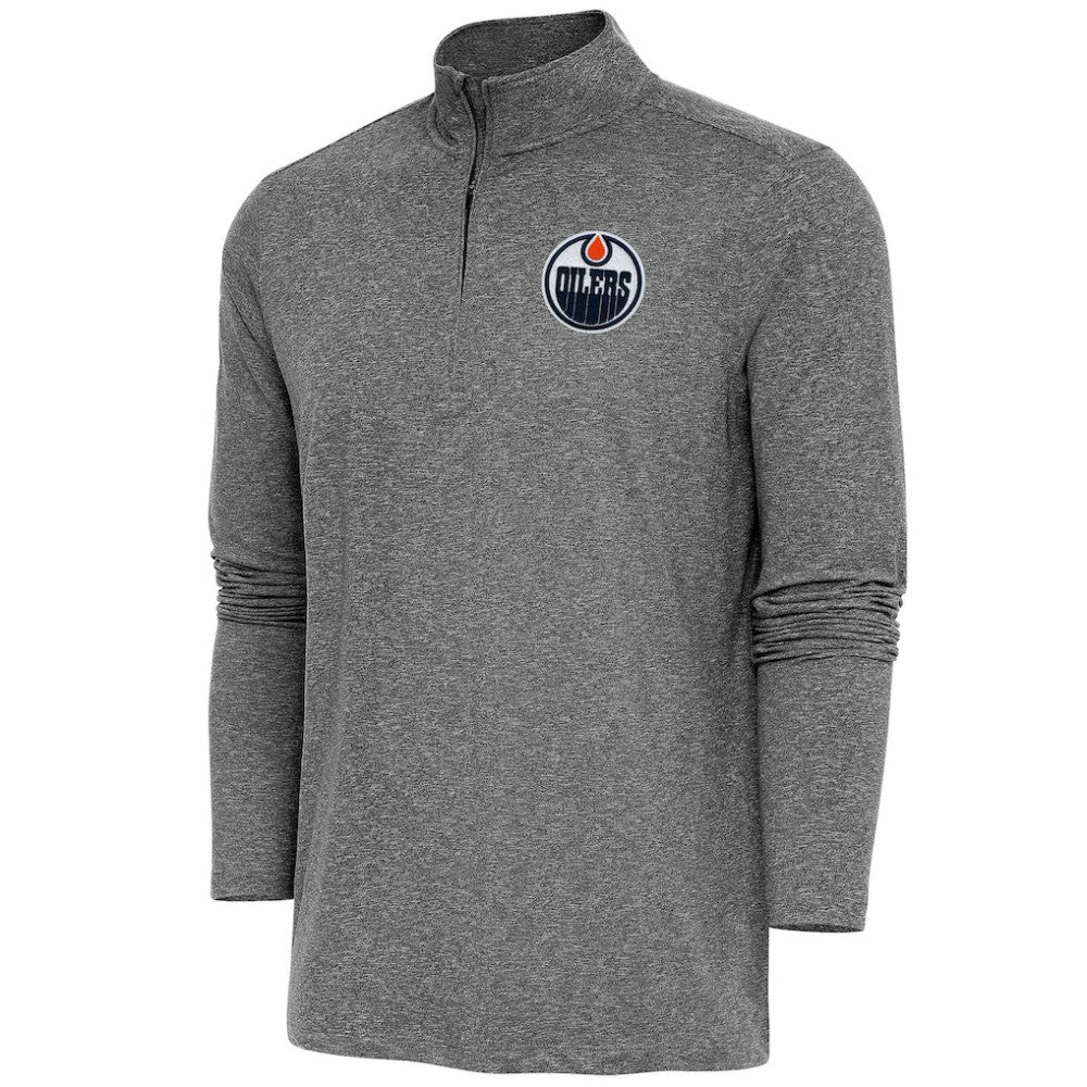 Edmonton Oilers Antigua Hunk Quarter-Zip Pullover Top - Heather Black | US 200640630