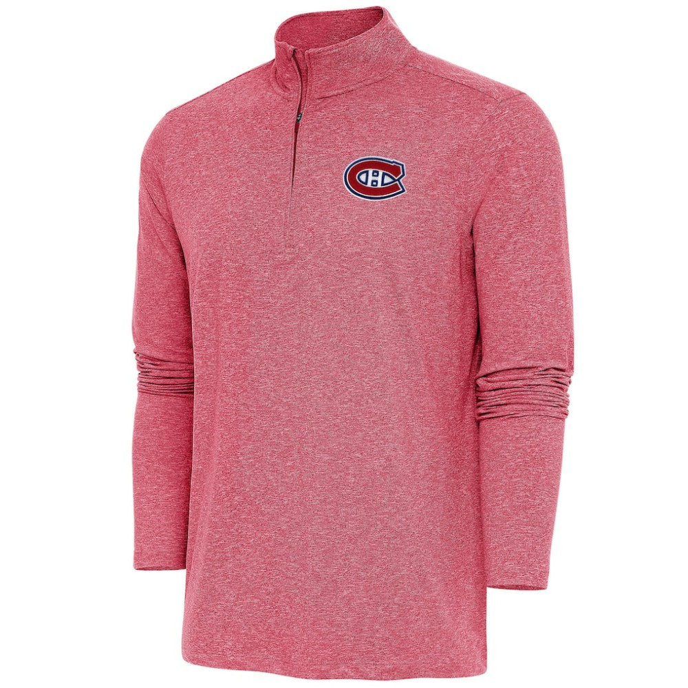 Montreal Canadiens Antigua Hunk Quarter-Zip Pullover Top - Heather Red | US 200640675