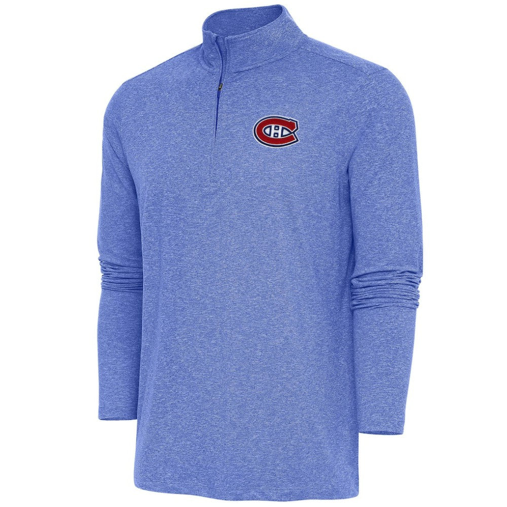 Montreal Canadiens Antigua Hunk Quarter-Zip Pullover Top - Heather Royal | US 200640681