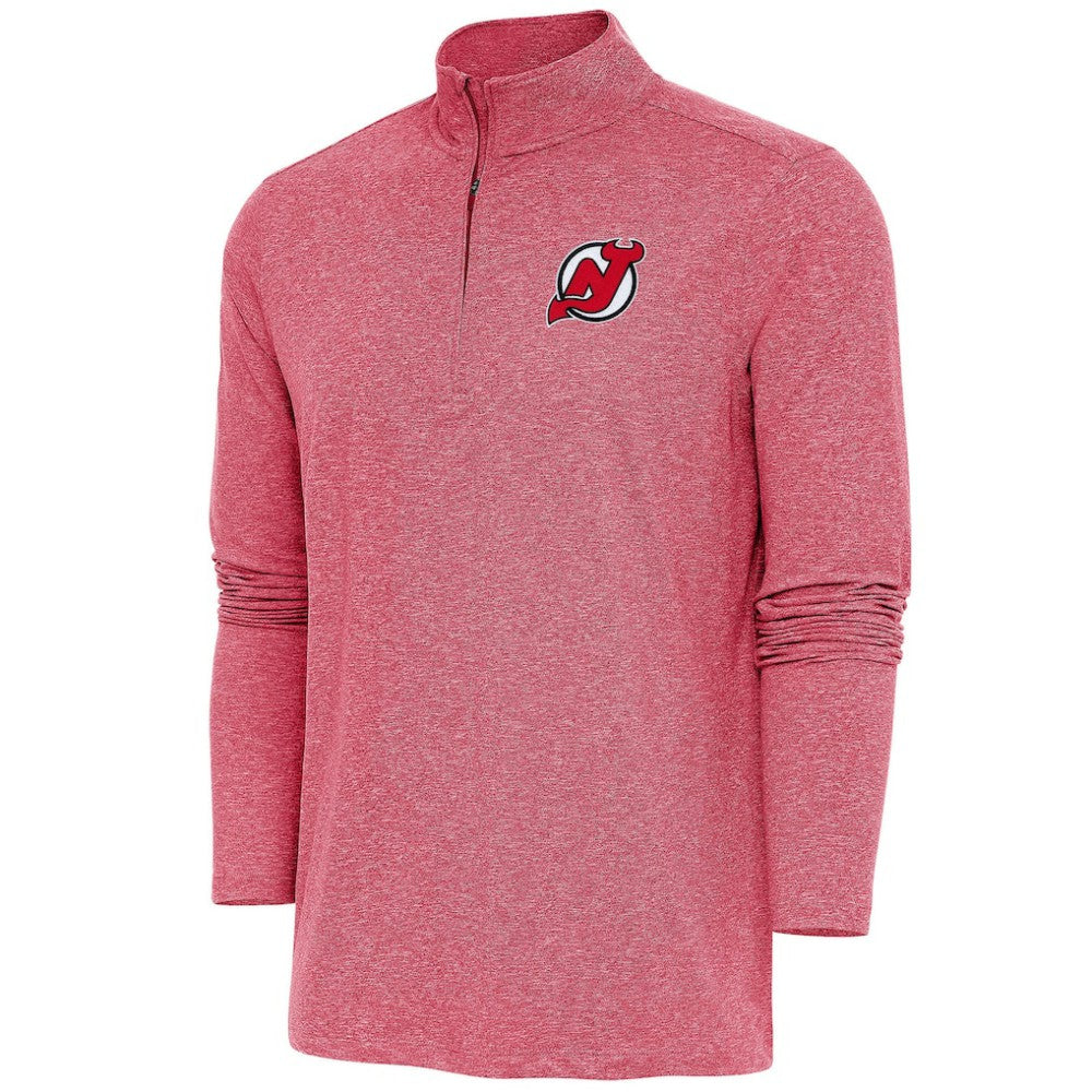 New Jersey Devils Antigua Hunk Quarter-Zip Pullover Top - Heather Red | US 200640697