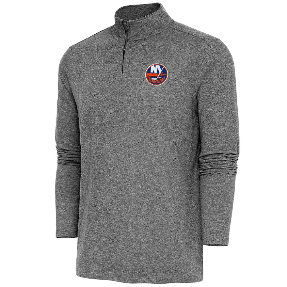 New York Islanders Antigua Hunk Quarter-Zip Pullover Top - Heather Black | US 200640708