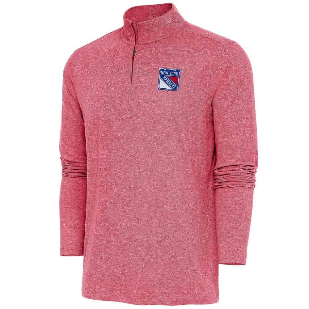 New York Rangers Antigua Hunk Quarter-Zip Pullover Top - Heather Red | US 200640719