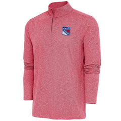 New York Rangers Antigua Hunk Quarter-Zip Pullover Top - Heather Red | US 200640719