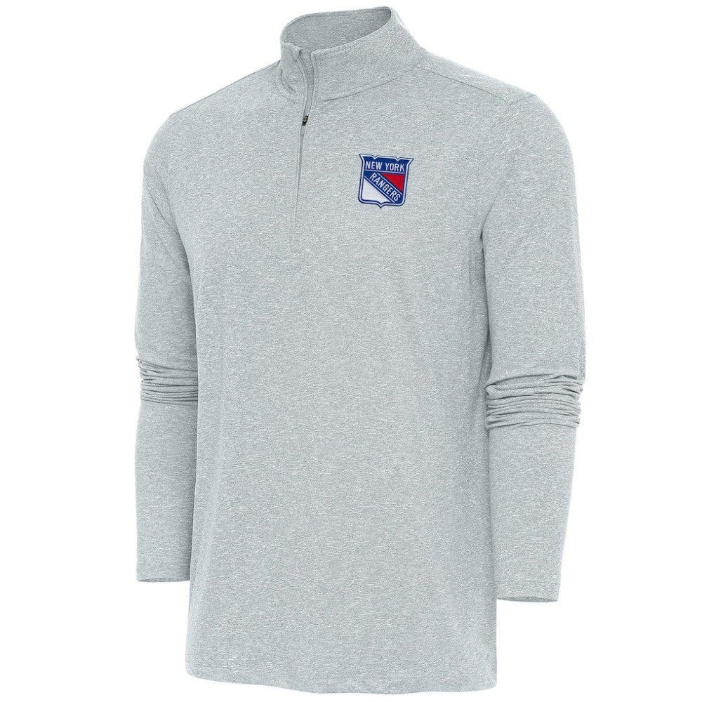 New York Rangers Antigua Hunk Quarter-Zip Pullover Top - Heather Gray | US 200640727