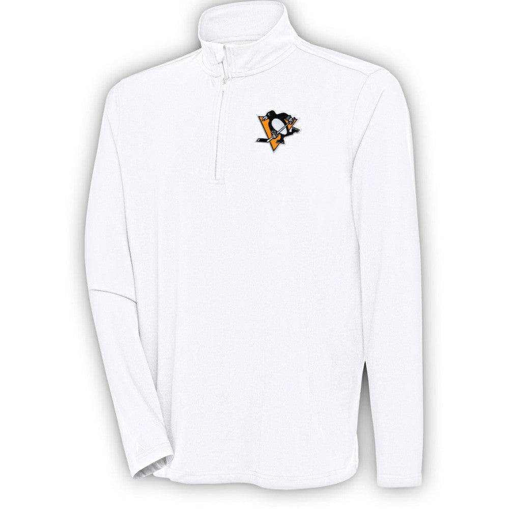 Pittsburgh Penguins Antigua Hunk Quarter-Zip Pullover Top - White | US 200640742