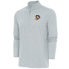Pittsburgh Penguins Antigua Hunk Quarter-Zip Pullover Top - Heather Gray | US 200640744