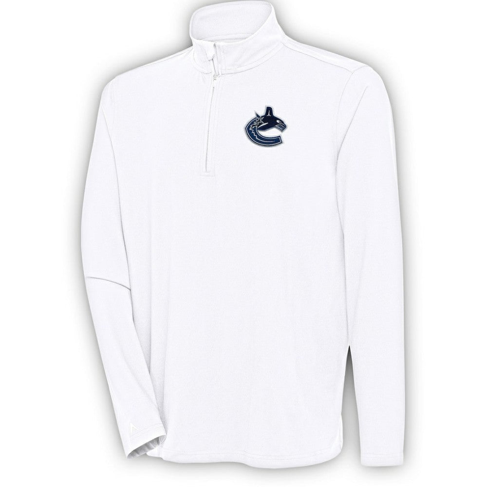 Vancouver Canucks Antigua Hunk Quarter-Zip Pullover Top - White | US 200640767