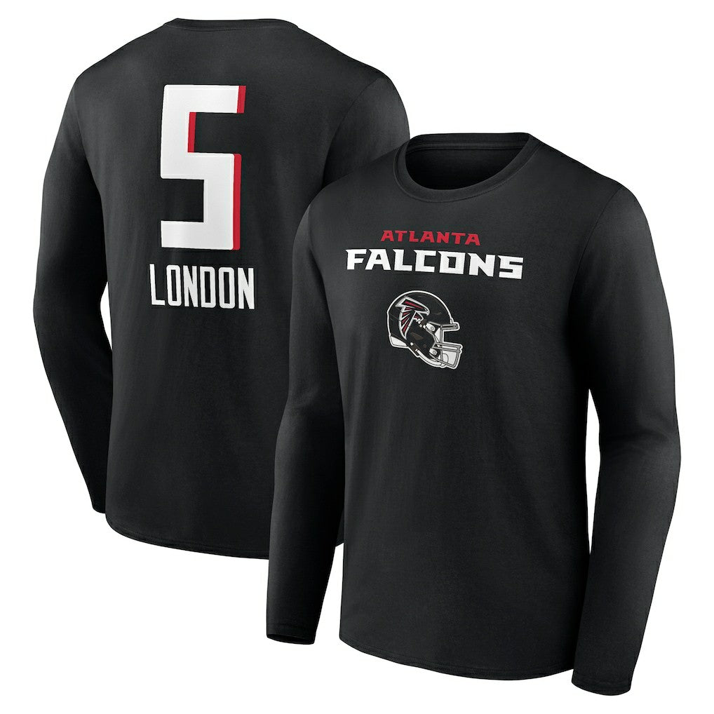 Drake London Atlanta Falcons Team Wordmark Player Name & Number Long Sleeve T-Shirt - Black T-shirts
