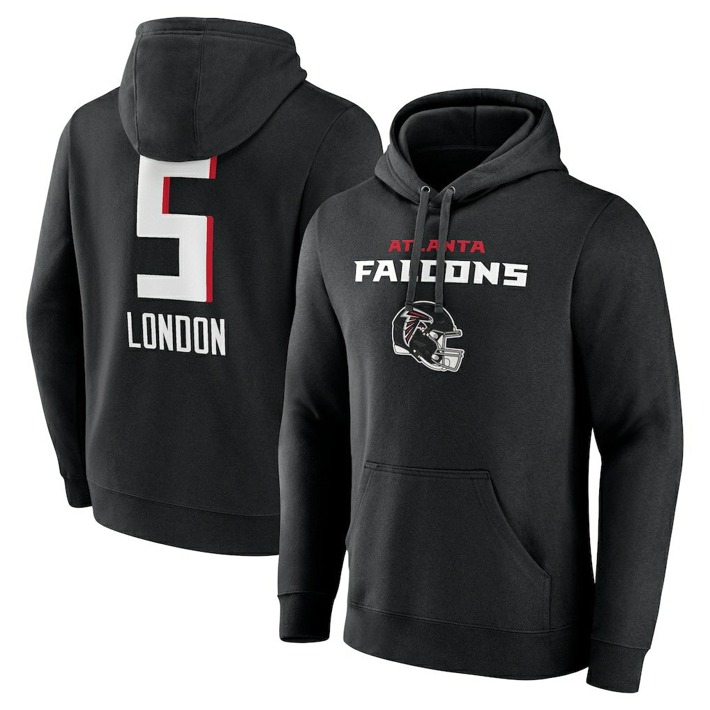 Drake London Atlanta Falcons Team Wordmark Player Name & Number Pullover Hoodie - Black Hoodies