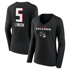 Drake London Atlanta Falcons Women's Team Wordmark Player Name & Number Long Sleeve V-Neck T-Shirt - Black T-shirts