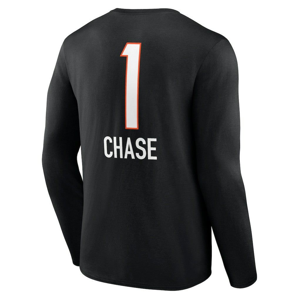Ja'Marr Chase Cincinnati Bengals Team Wordmark Player Name & Number Long Sleeve T-Shirt - Black T-shirts