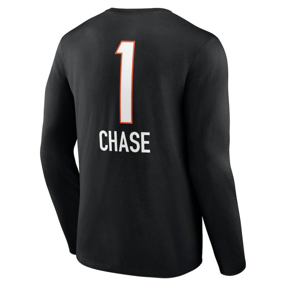 Ja'Marr Chase Cincinnati Bengals Team Wordmark Player Name & Number Long Sleeve T-Shirt - Black T-shirts